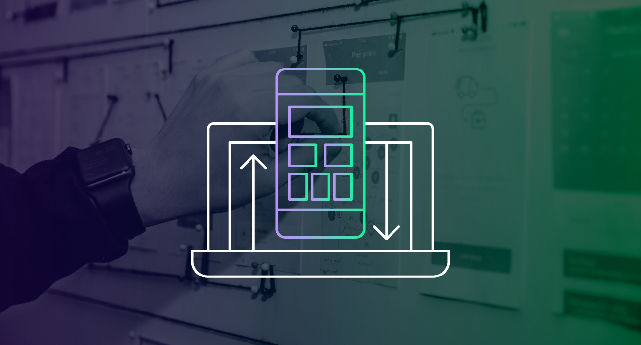 Design Like a Pro: Mobile-Responsive HMIs for Any Screen. Graphic of a purple and green mobile HMI symbol.
