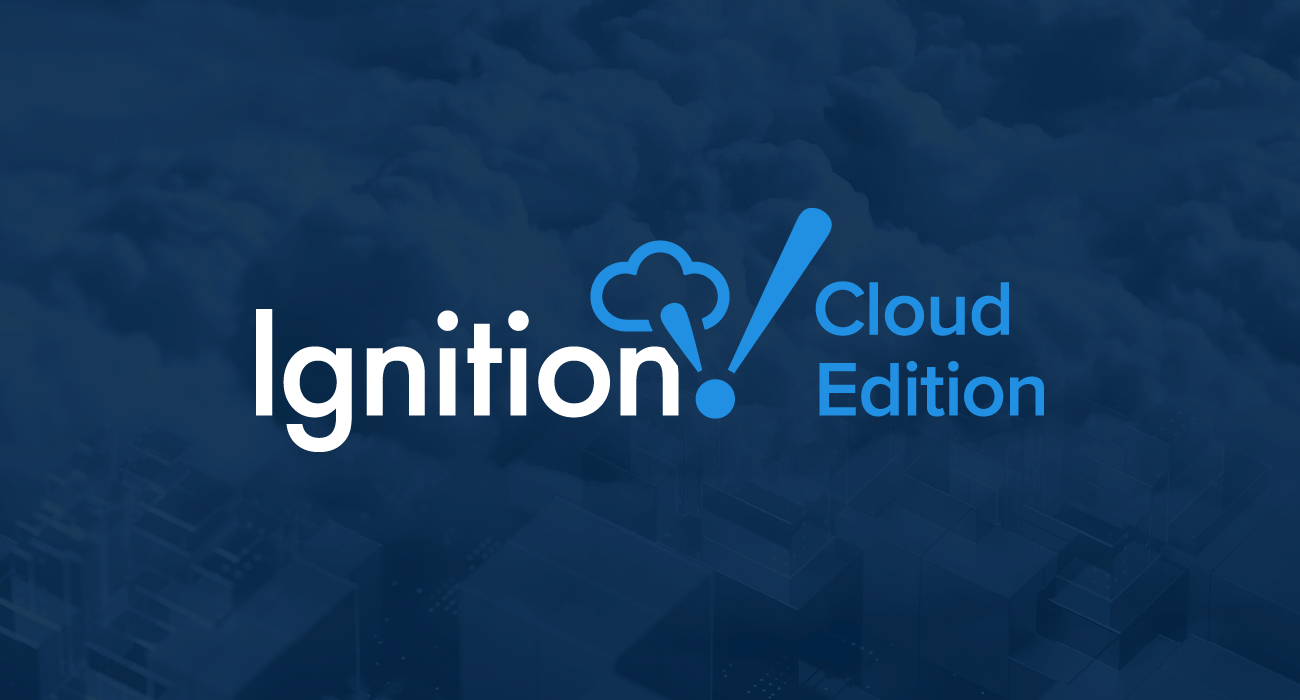 This graphic shows "Ignition Cloud Edition" with the Ignition logo at the end of "Ignition" with a blue cloud background.
