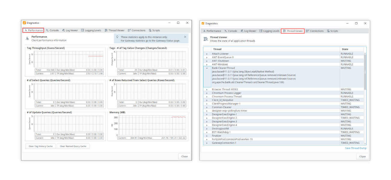HMI designer diagnostics window